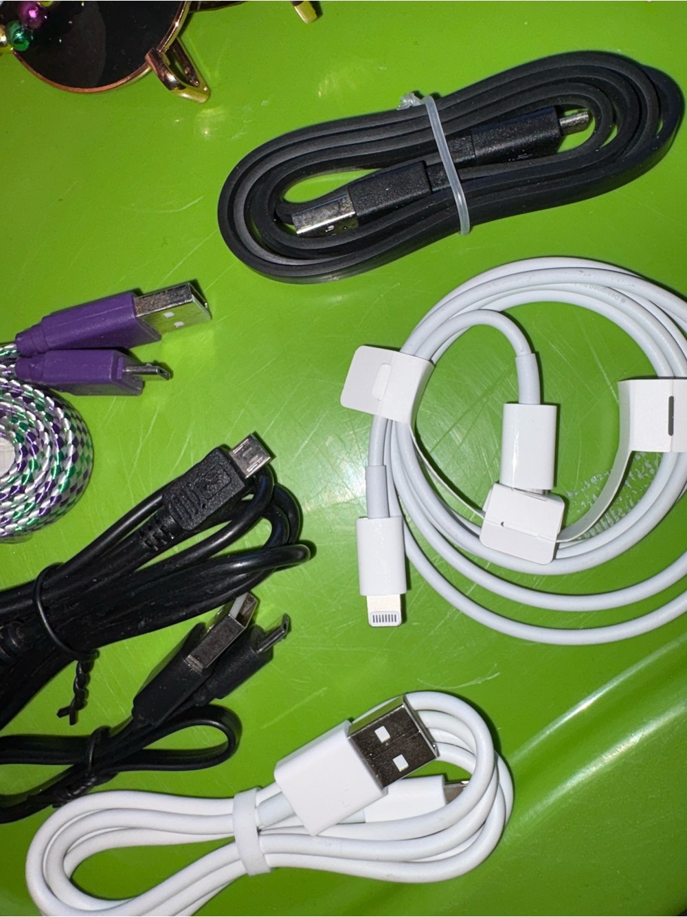 Assorted Charging Cables Bundle - White, Black, Purple